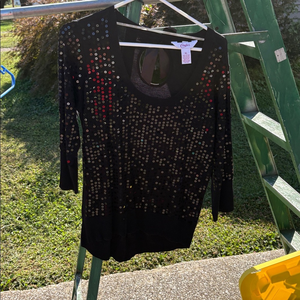 Chico's Black and Red Sequin Top